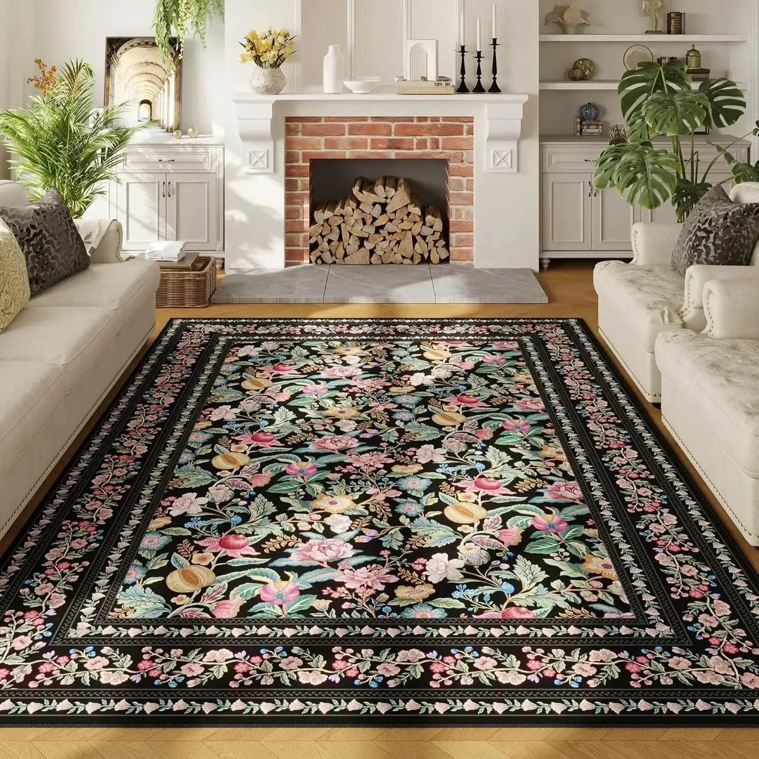 Vintage Floral Printed Washable Area Rug | Low Pile Decorative Carpet for Home - Besontique Home