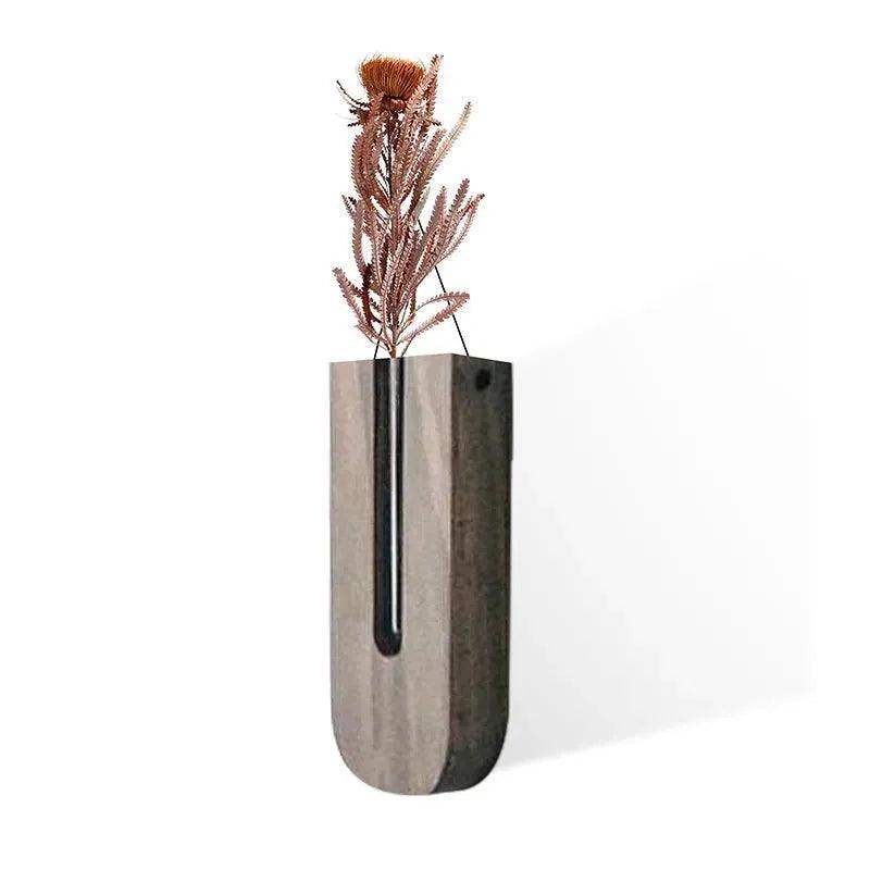 Vintage Wall Hanging Vase │ Wooden Hydroponic Wall Mounted Plant Hangers │ Transparent Glass Tube Flower Pot - Besontique Home