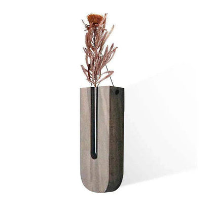 Vintage Wall Hanging Vase │ Wooden Hydroponic Wall Mounted Plant Hangers │ Transparent Glass Tube Flower Pot - Besontique Home