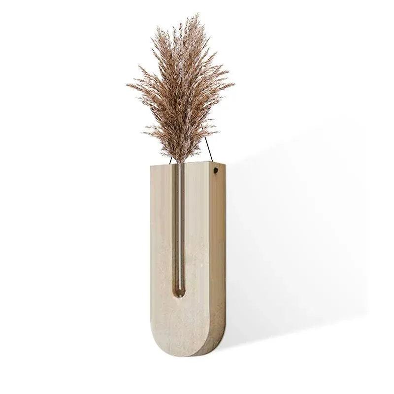 Vintage Wall Hanging Vase │ Wooden Hydroponic Wall Mounted Plant Hangers │ Transparent Glass Tube Flower Pot - Besontique Home