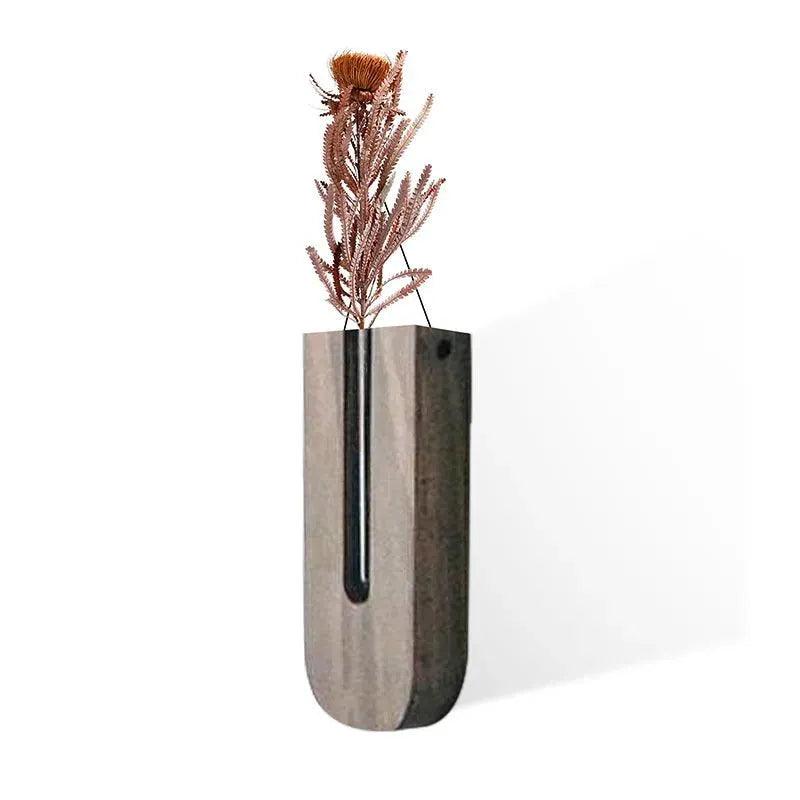 Vintage Wall Hanging Vase │ Wooden Hydroponic Wall Mounted Plant Hangers │ Transparent Glass Tube Flower Pot - Besontique Home