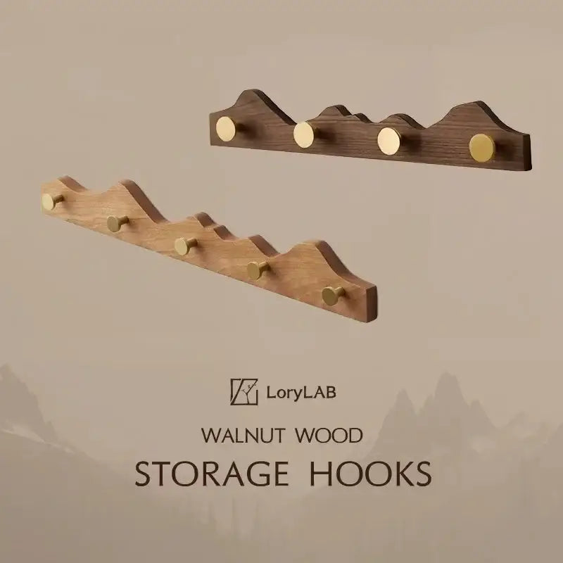 Vintage Wood Brass Abstract Wall-Mounted Hanging Storage Hook - Besontique Home