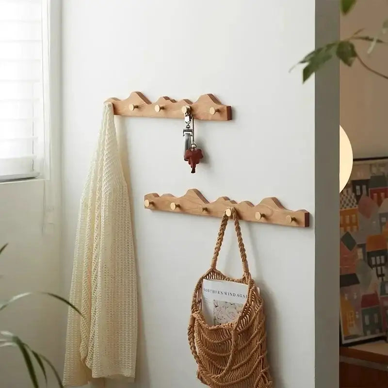 Vintage Wood Brass Abstract Wall-Mounted Hanging Storage Hook - Besontique Home