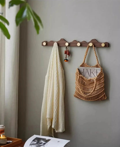 Vintage Wood Brass Abstract Wall-Mounted Hanging Storage Hook - Besontique Home