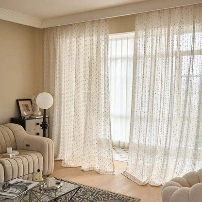 White Linen Cute Vintage Translucent Curtain │ Tulle Yarn Rainbow Embroidered Gauze Curtains - Besontique Home