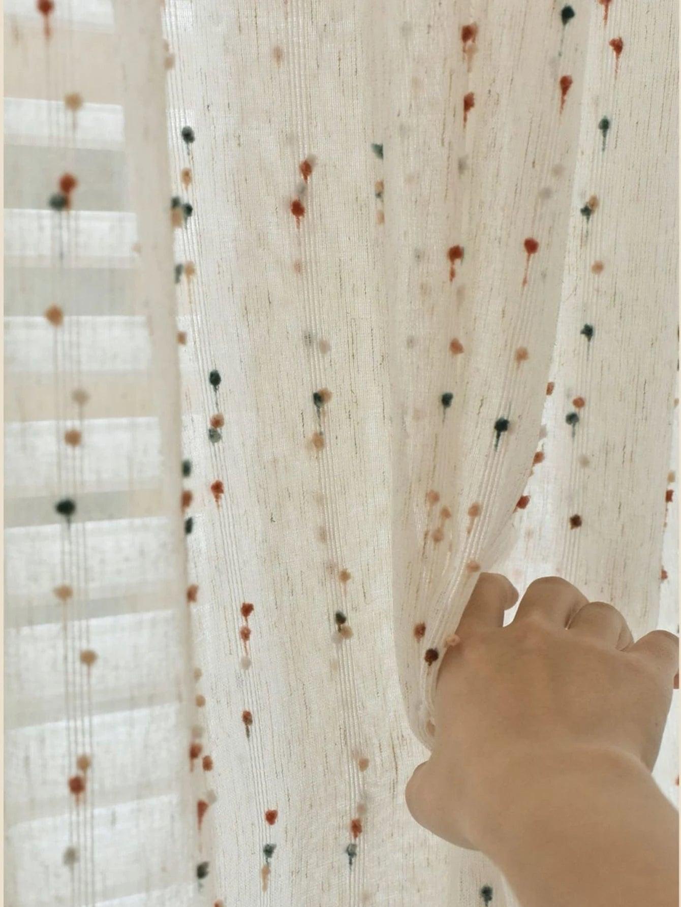 White Linen Cute Vintage Translucent Curtain │ Tulle Yarn Rainbow Embroidered Gauze Curtains - Besontique Home