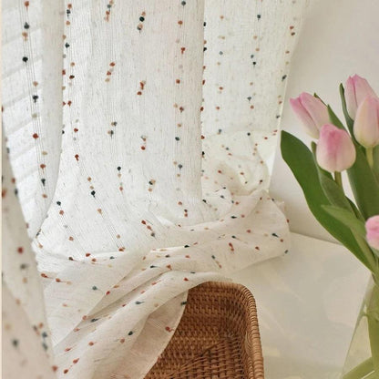 White Linen Cute Vintage Translucent Curtain │ Tulle Yarn Rainbow Embroidered Gauze Curtains - Besontique Home
