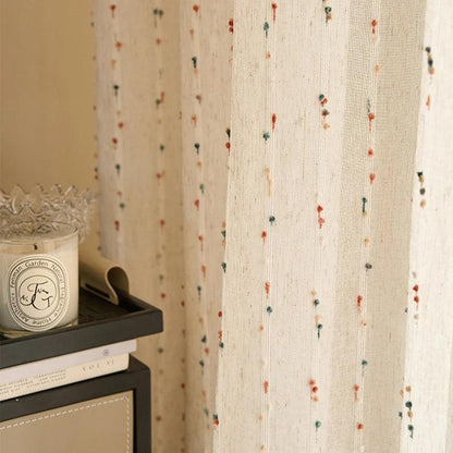 White Linen Cute Vintage Translucent Curtain │ Tulle Yarn Rainbow Embroidered Gauze Curtains - Besontique Home