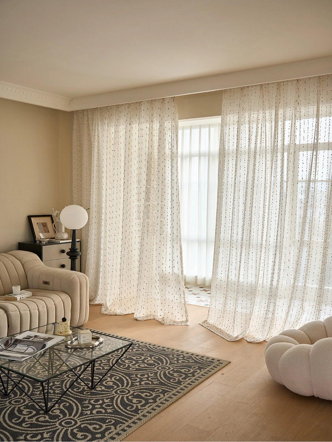 White Linen Cute Vintage Translucent Curtain │ Tulle Yarn Rainbow Embroidered Gauze Curtains - Besontique Home