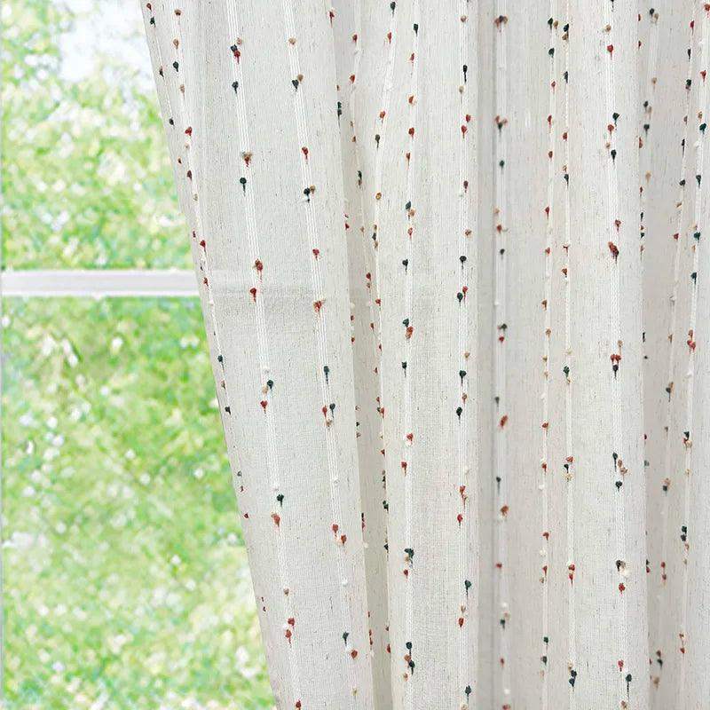 White Linen Cute Vintage Translucent Curtain │ Tulle Yarn Rainbow Embroidered Gauze Curtains - Besontique Home