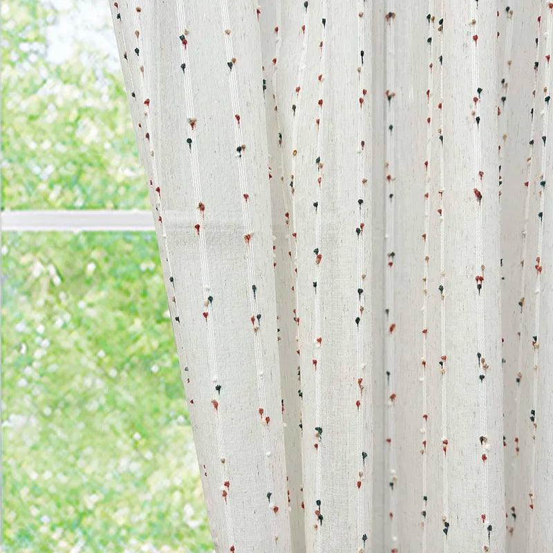 White Linen Cute Vintage Translucent Curtain │ Tulle Yarn Rainbow Embroidered Gauze Curtains - Besontique Home