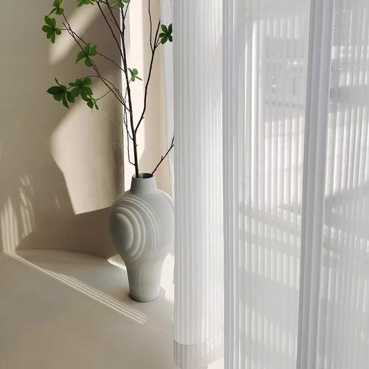 White Striped Tulle Veil Curtain │ Modern Simple Transparent Blinds Window Drapes - Besontique