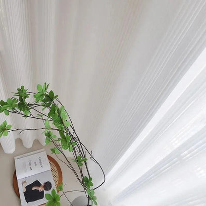 White Striped Tulle Veil Curtain │ Modern Simple Transparent Blinds Window Drapes - Besontique Home