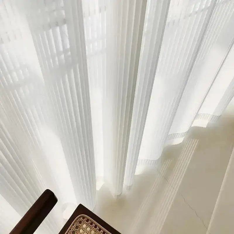 White Striped Tulle Veil Curtain │ Modern Simple Transparent Blinds Window Drapes - Besontique Home
