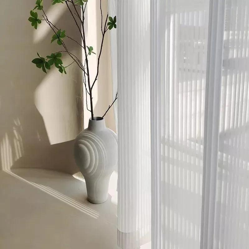 White Striped Tulle Veil Curtain │ Modern Simple Transparent Blinds Window Drapes - Besontique Home
