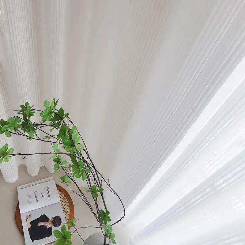 White Striped Tulle Veil Curtain │ Modern Simple Transparent Blinds Window Drapes - Besontique Home