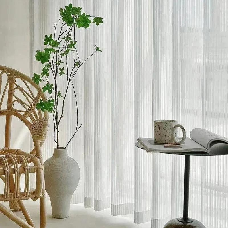 White Striped Tulle Veil Curtain │ Modern Simple Transparent Blinds Window Drapes - Besontique Home