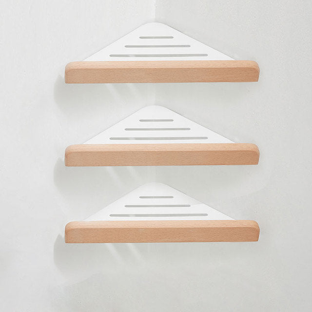 Walnut Wood Wall Mounted Corner Storage Rack (Black/White)│ Modern Bat –  Besontique