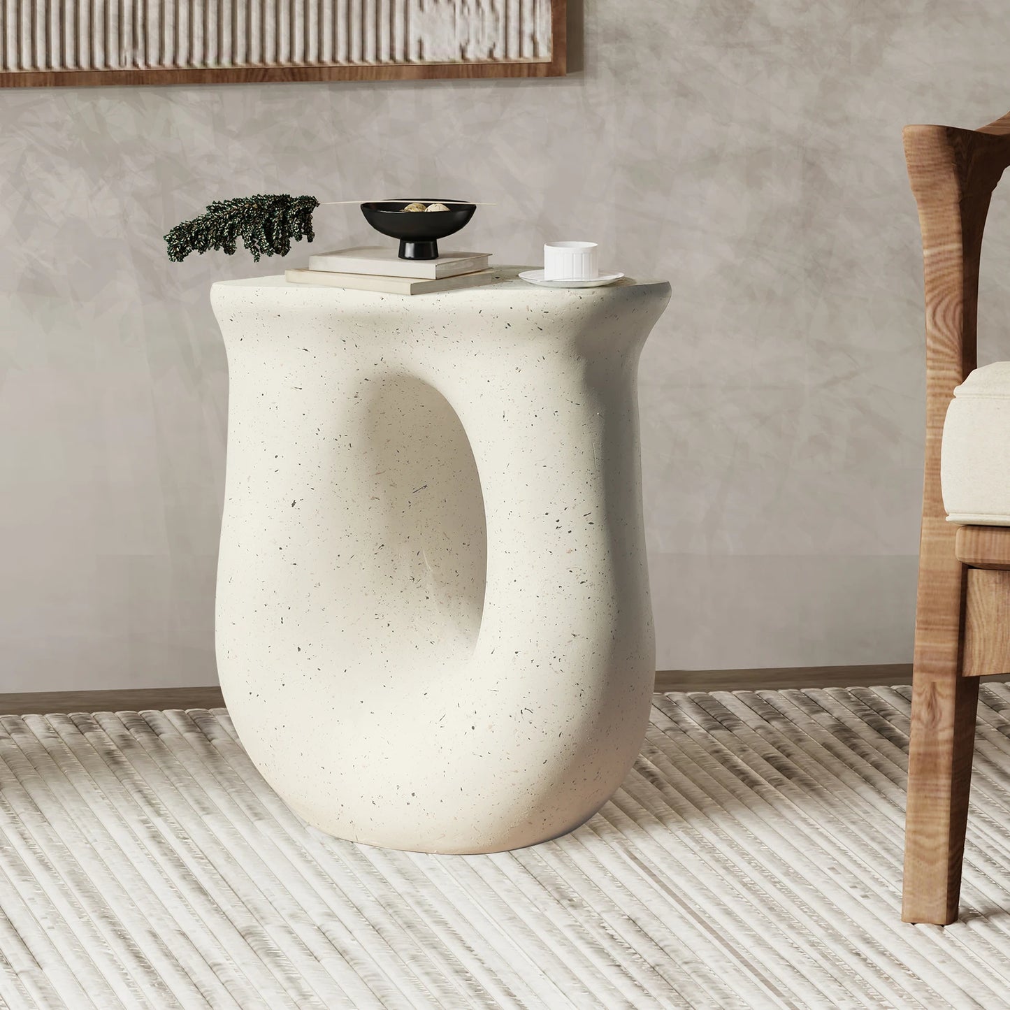Modern Style Geometric Side Coffee Table │ Pedestal Lightweight Concrete Nightstand Table Furniture