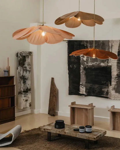 Modern Fabric Flower Art Petal Pendant Ceiling Light │ Neutral Solid Color Chandelier Hanging Lamp