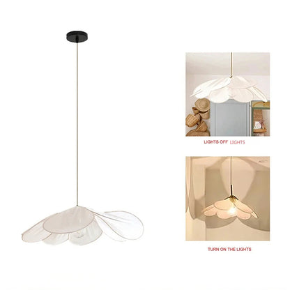 Modern Fabric Flower Art Petal Pendant Ceiling Light │ Neutral Solid Color Chandelier Hanging Lamp