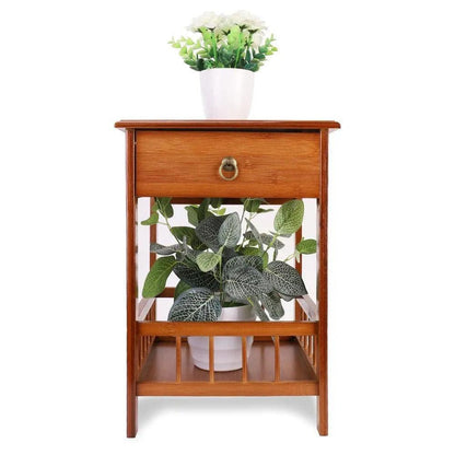 Wood Bamboo Side Table with Drawer │ Modern Storage Nightstand Furniture for Living room Bedroom - Besontique Home