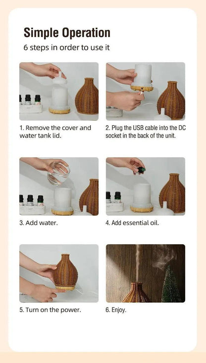 Wood Ratten Vase Shape Humidifier - Besontique Home