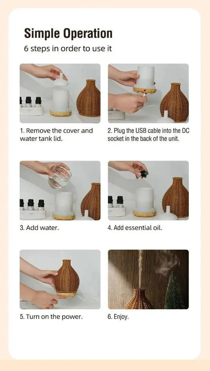 Wood Ratten Vase Shape Humidifier - Besontique Home