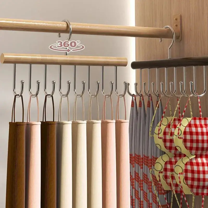 Wooden Camisole Clothes Hanger with 8 Hooks │ Rotatable Multifunctional Tie Belt Storage Organizer Hanger - Besontique Home