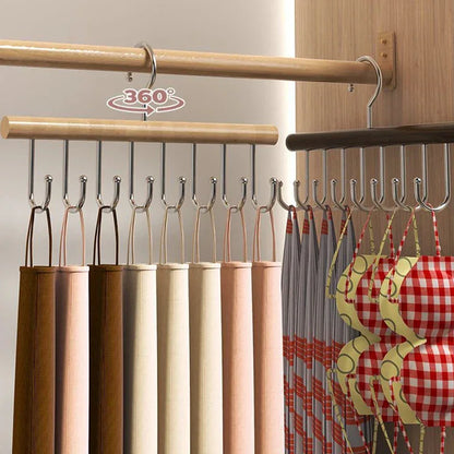 Wooden Camisole Clothes Hanger with 8 Hooks │ Rotatable Multifunctional Tie Belt Storage Organizer Hanger - Besontique Home