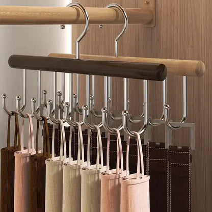 Wooden Camisole Clothes Hanger with 8 Hooks │ Rotatable Multifunctional Tie Belt Storage Organizer Hanger - Besontique Home