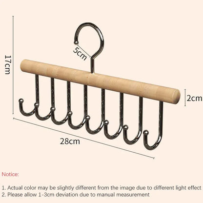 Wooden Camisole Clothes Hanger with 8 Hooks │ Rotatable Multifunctional Tie Belt Storage Organizer Hanger - Besontique Home