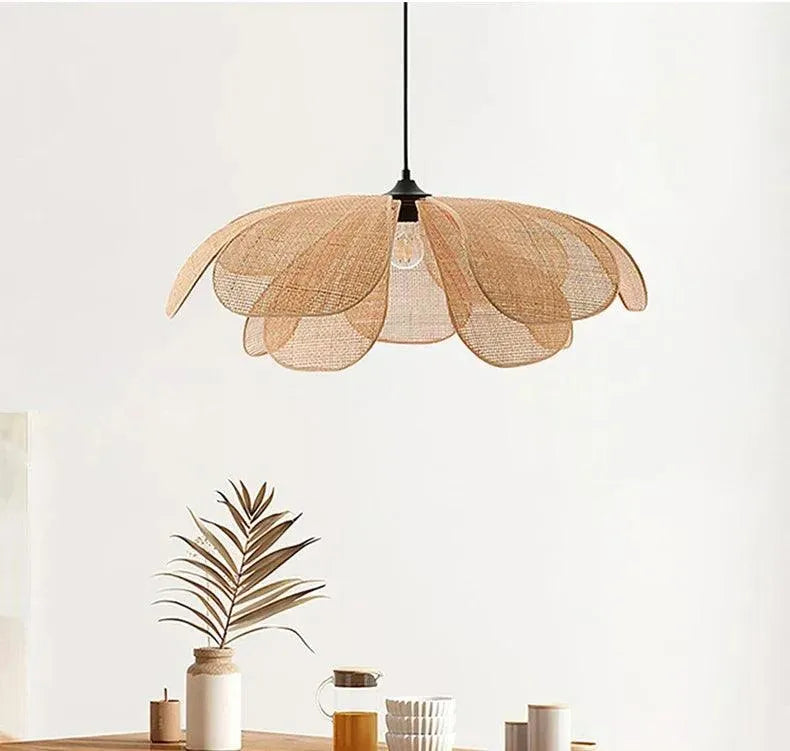 Woven Petal Pendant Ceiling Lamp Light │ Modern Rattan Chandelier Hanging Lamp - Besontique