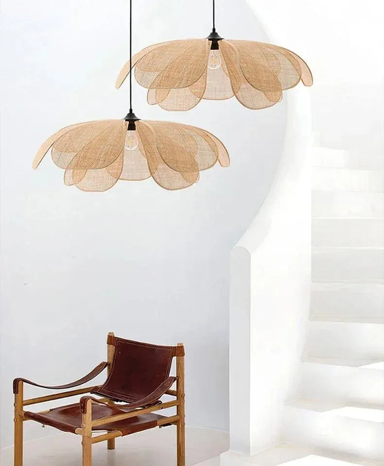 Woven Petal Pendant Ceiling Lamp Light │ Modern Rattan Chandelier Hanging Lamp - Besontique