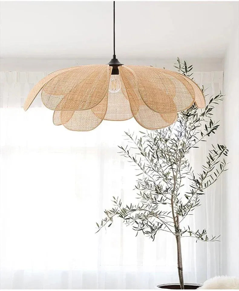 Woven Petal Pendant Ceiling Lamp Light │ Modern Rattan Chandelier Hanging Lamp - Besontique