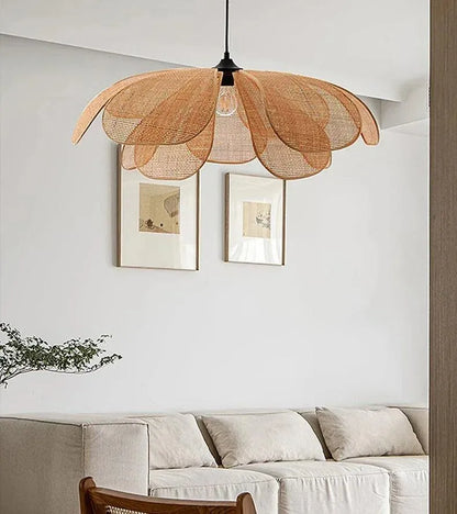 Woven Petal Pendant Ceiling Lamp Light │ Modern Rattan Chandelier Hanging Lamp - Besontique