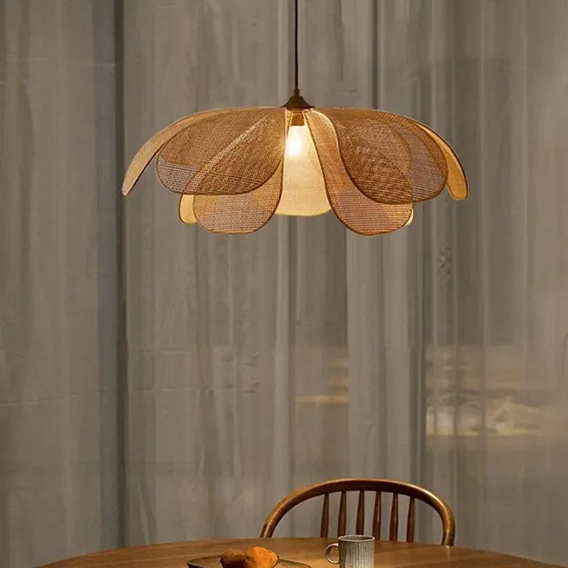 Woven Petal Pendant Ceiling Lamp Light │ Modern Rattan Chandelier Hanging Lamp - Besontique