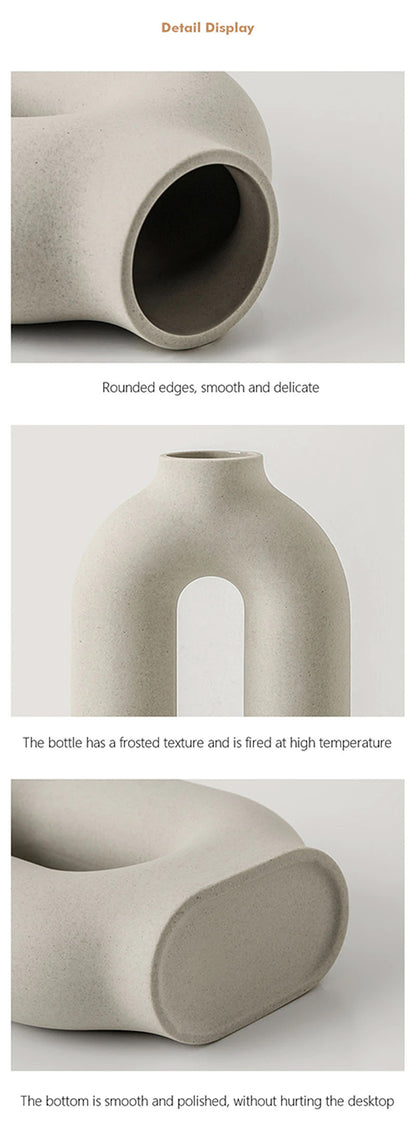 Modern Plain Beige Ceramic Flower Vase │ Simple Geometric Irregular Pots