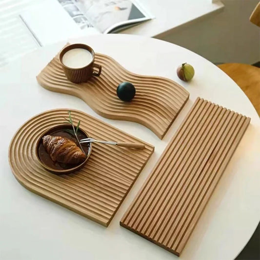 Neutral Wooden Tray For Coffee and Bread, Platter for Kitchen Serving Tray, Cutting Board For Modern Home Decoration Besontique