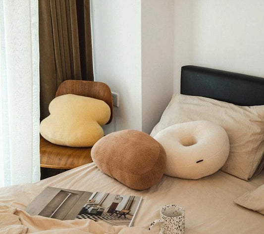 Geometric Solid Plush Sofa Cushions │ Neutral Tone Decorative Throw Pillows