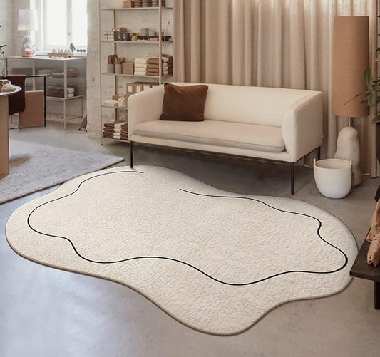 Moderner nordischer Teppich aus einer Linie │Für Wohnzimmer, Schlafzimmer, Nachttisch │ Dekorative, flauschige Bodenmatte
