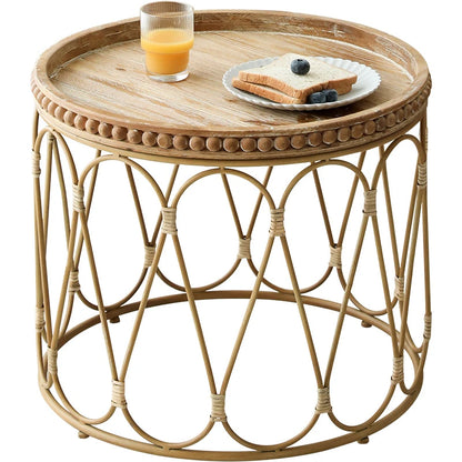 Bamboo Rattan Side Table │ Modern Boho Coffee Table Furniture Besontique Home Decor Living Room