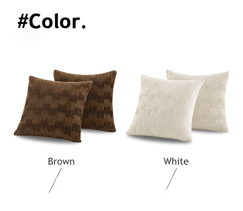 Solid Color Velvet Cushion Cover (Brown / White )│ Modern Simple Line Pleated Decorative Pillowcase Besontique Home Decor