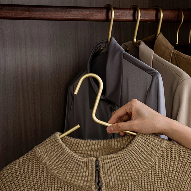 5 pcs Solid Matte Gold Clothes Coat Hangers │ Seamless Metal Wardrobe Organizer Besontique Home