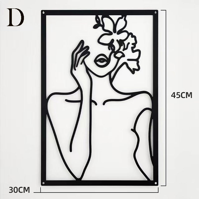 Modern Abstract Female Black Line Silhouette Metal Art │ Nordic Woman Iron Wall Hanging Decor Ornament Besontique Home Decor 