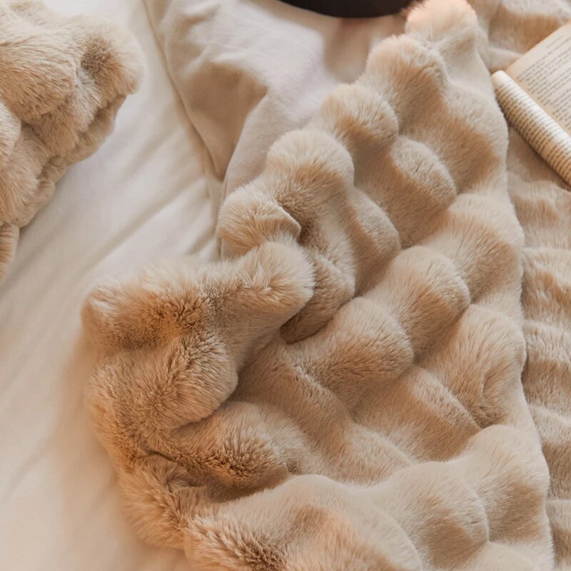 Neutral Luxury Fur Fluffy Blanket │ Super Comfortable Blankets for Bed │  High-end Warm Winter Blanket for Sofa Couch Decor