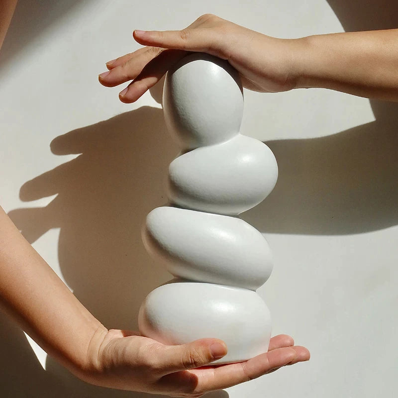 Modern Art Sculpture Egg Shape Vase │ Minimal White Decorative Pot  Besontqiue