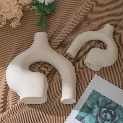 European style Matte Ceramic Bisque Vase Set │ Modern Beige Dried Flower Pot Set Besontique Home