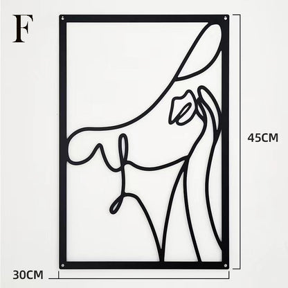 Modern Abstract Female Black Line Silhouette Metal Art │ Nordic Woman Iron Wall Hanging Decor Ornament Besontique Home Decor 