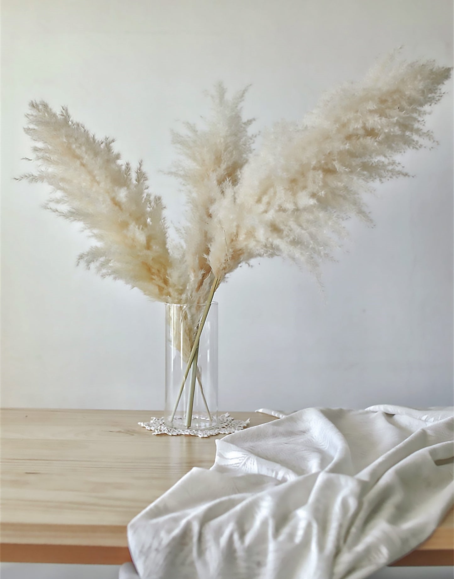 60cm Real Cream White Dried Pampas Grass Bouquet, Fluffy Feather For Modern Boho Home Decoration Ornament Besontique